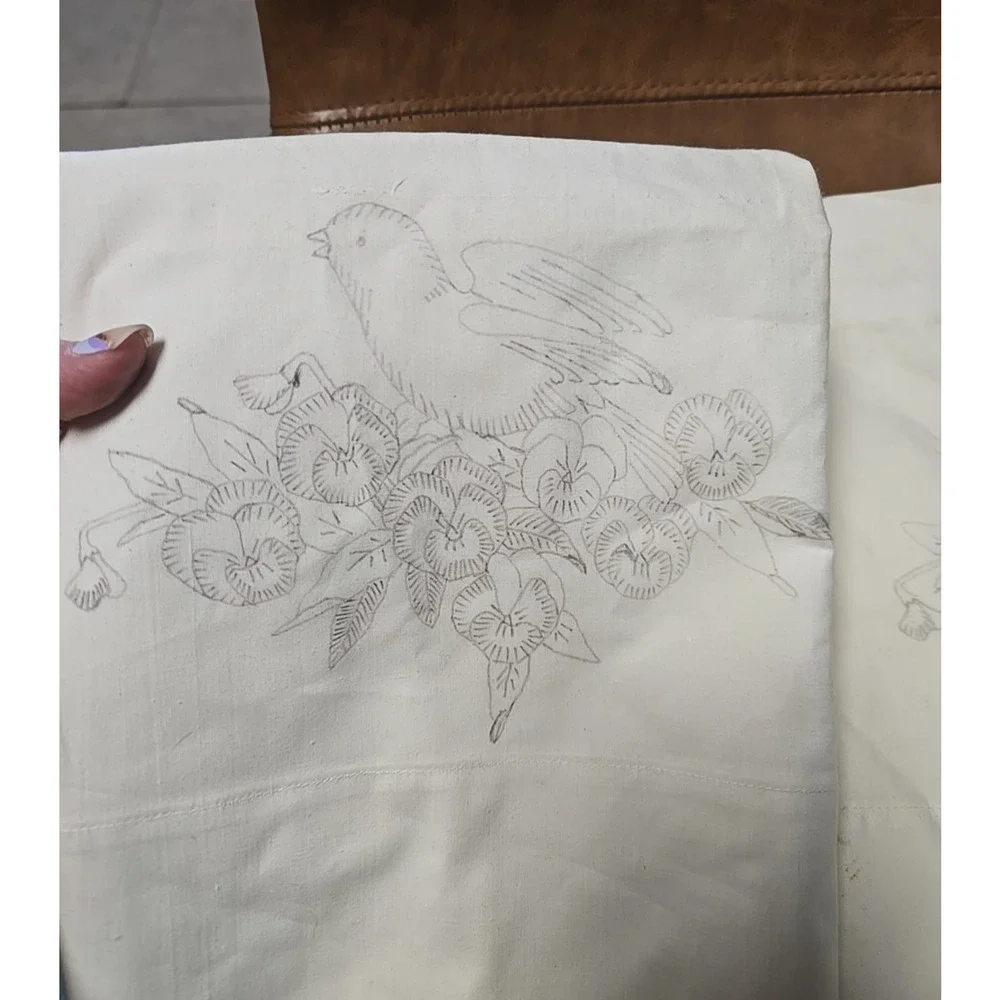 Lot of 2 Stevens Beauticale 100% Cotton Embroidery Floral Bird‎ Pillowcase 45x38